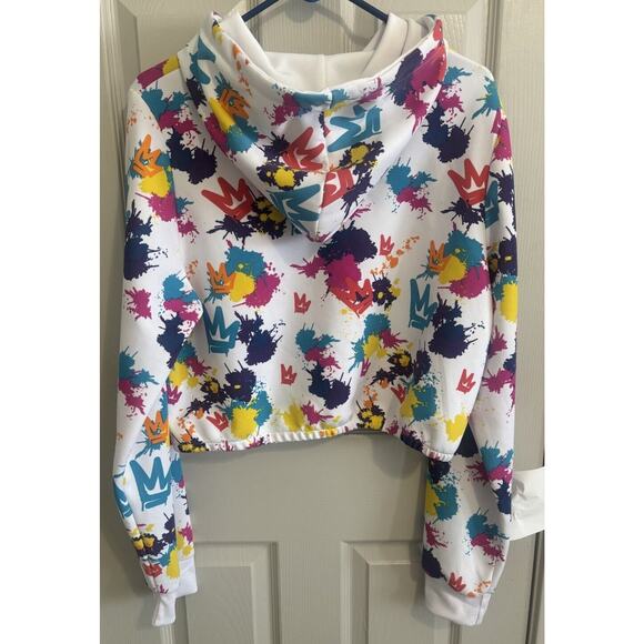 Vintage Y2K‎ Hoodie Paint Splatter Cropped Sweatshirt Streetwear Hiphop 2X - Picture 2 of 7